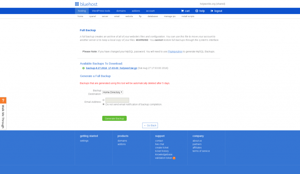 Bluehost Backup